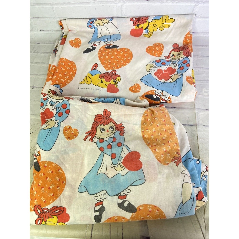 VTG Bobbs Merrill Raggedy Ann And Andy Dog Twin Size Flat and Fitted Sheet Set